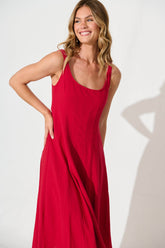 Red Cotton Midi Dress - Shaima